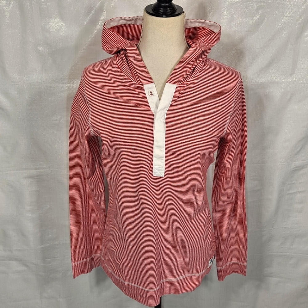 Vineyard Vines Red And White Striped Long Sleeve Hoodie